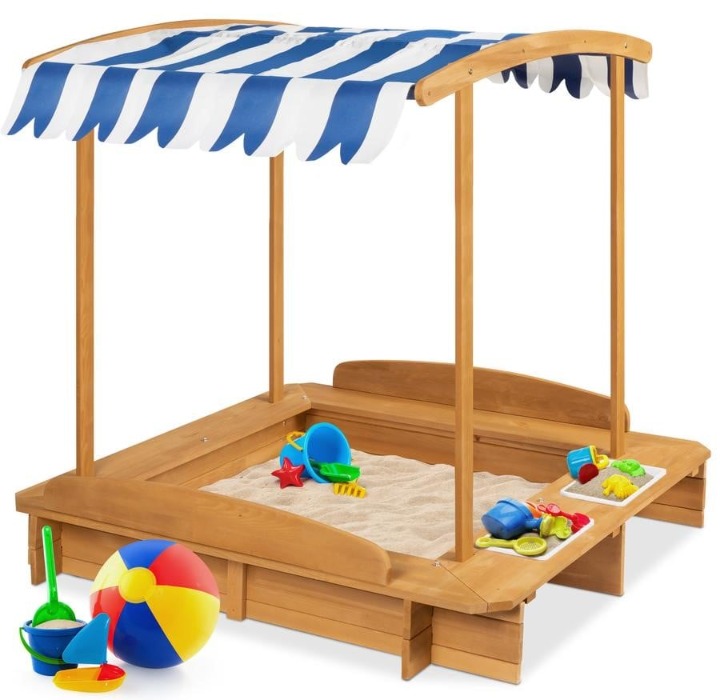 Sand Box With Cover Play Bench Seat Outdoor Canopy Toys Wooden Toy Sandbox NEW
