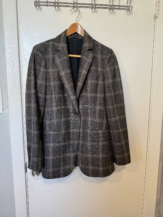 NWT Brunello Cucinelli wool brown Single-breasted Checked Tailored Blazer IT 40