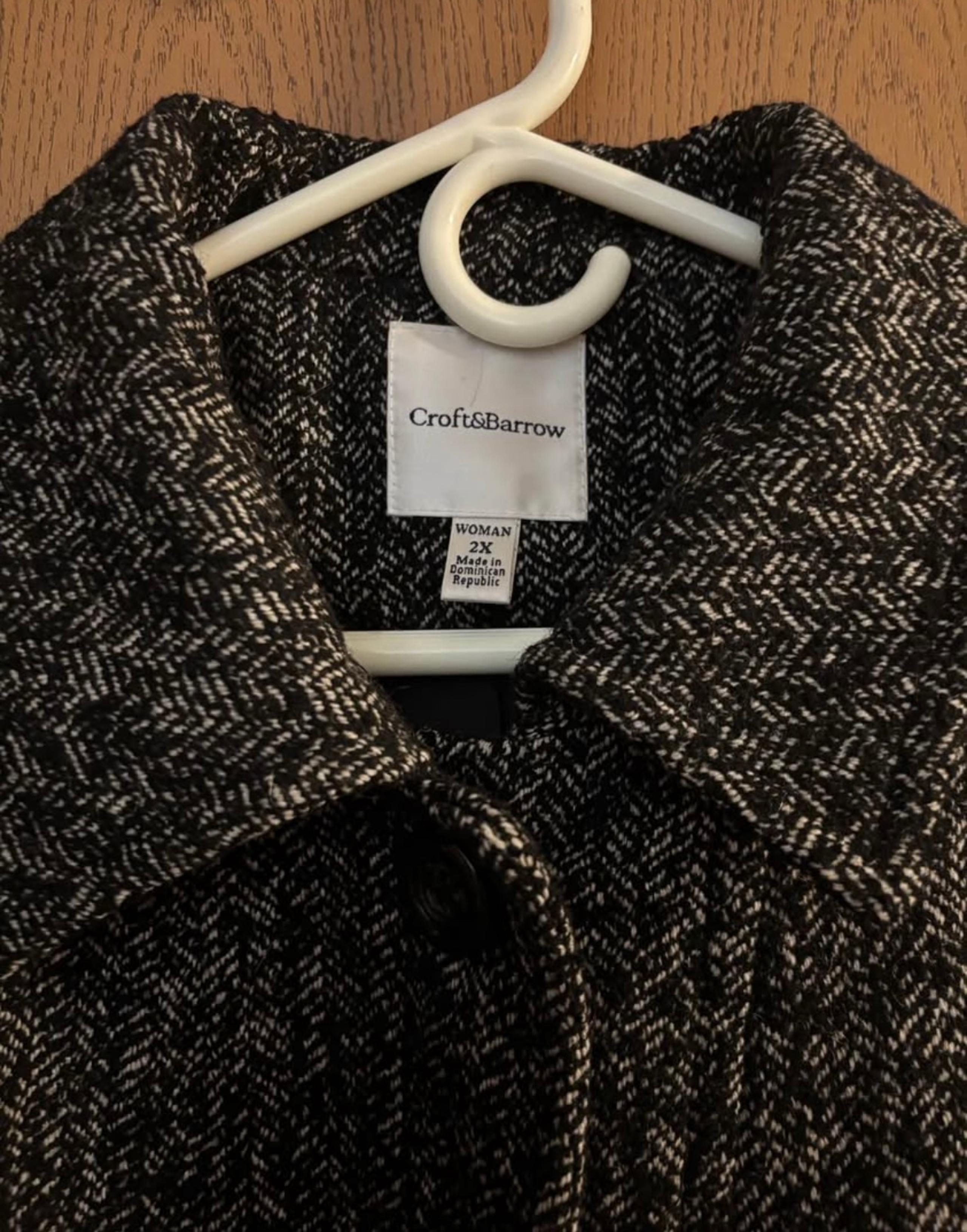 Vintage Croft & Barrow Black and White Tweed Plus Wool Peacoat Size 2x