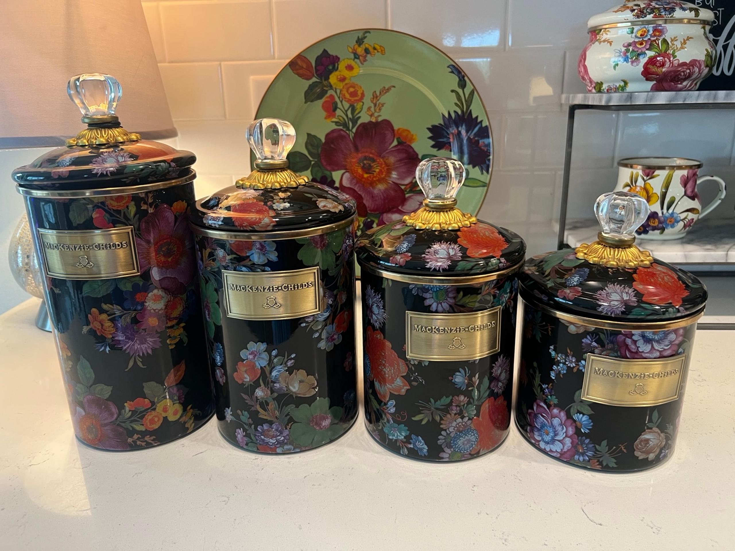 MacKenzie-Childs Flower Market Canisters (Black) Set Of 4