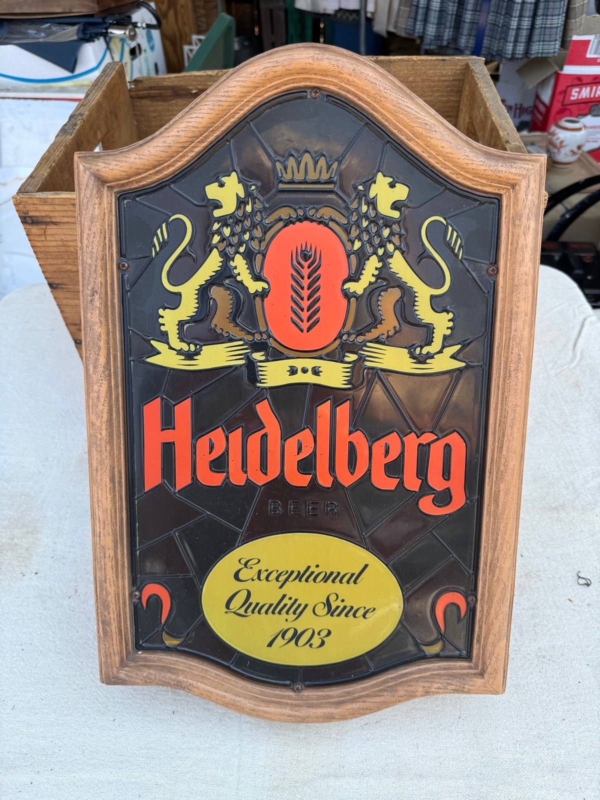 Vintage Sign Heidelberg Beer Lion Logo Lighted Light-Up