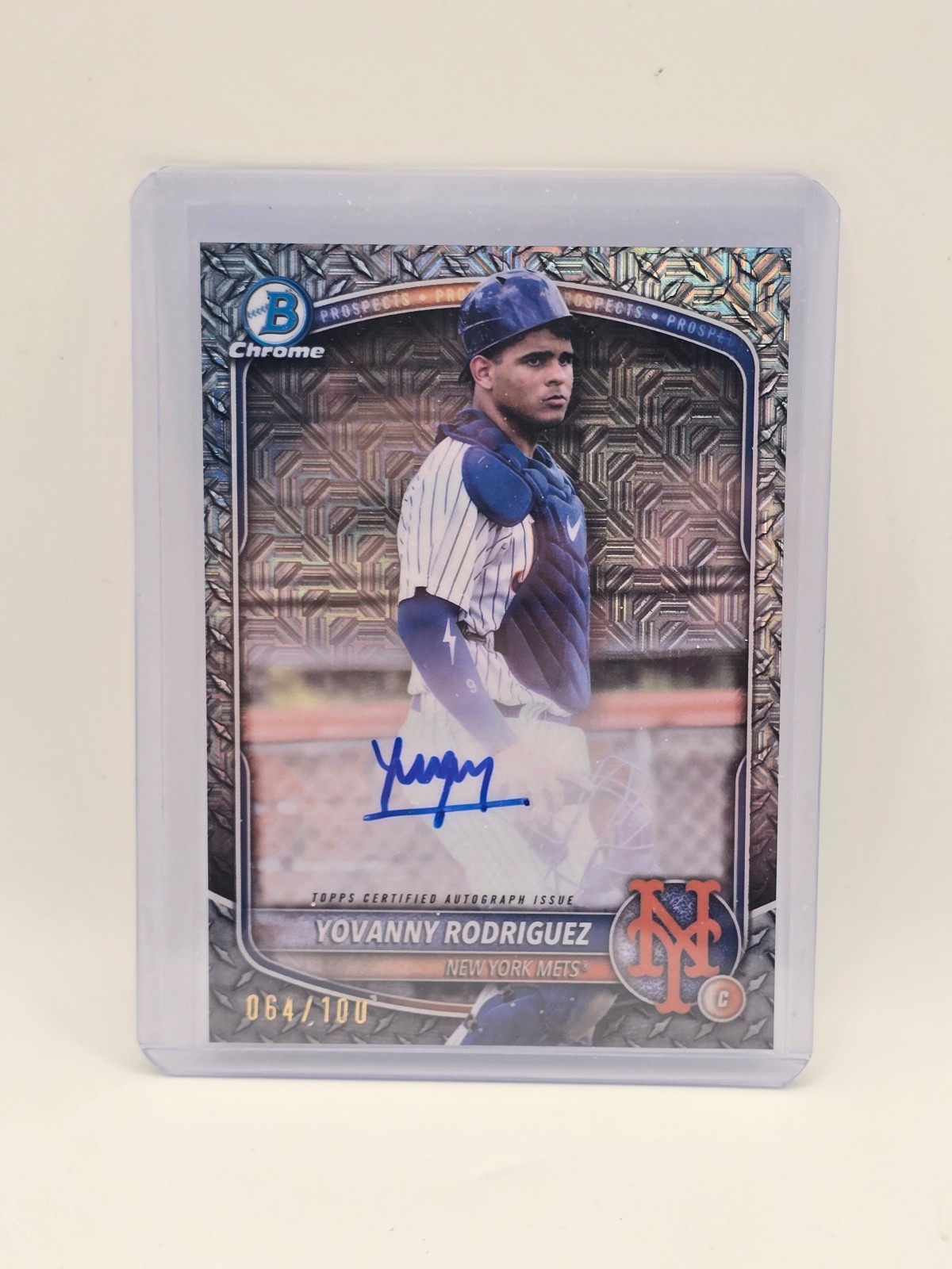 2025 Bowman Chrome Yovanny Rodriguez #BMA-YRO Mojo Steel Metal Auto /100 Mets