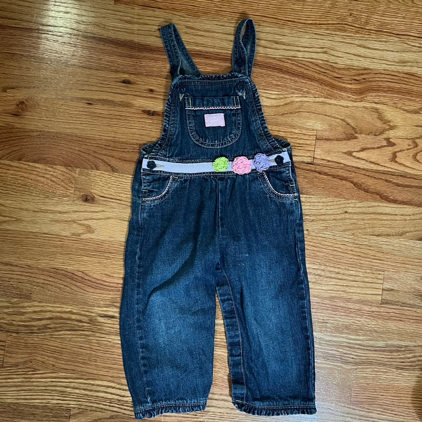Vintage OshKosh B’Gosh Girls Denim Vestback Overalls Size 18 Months Embroidered