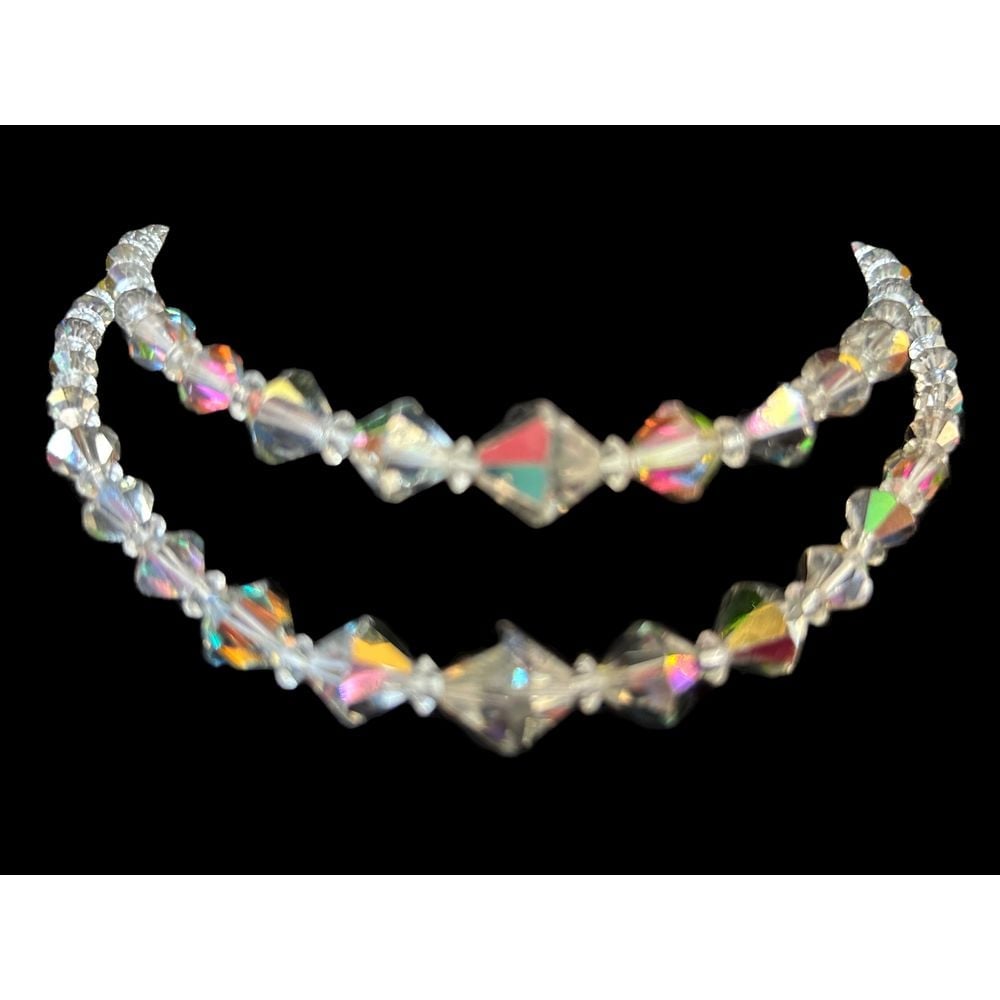 Vintage Aurora Borealis Crystal Necklace Double Strand Y-Drop Statement Jewelry