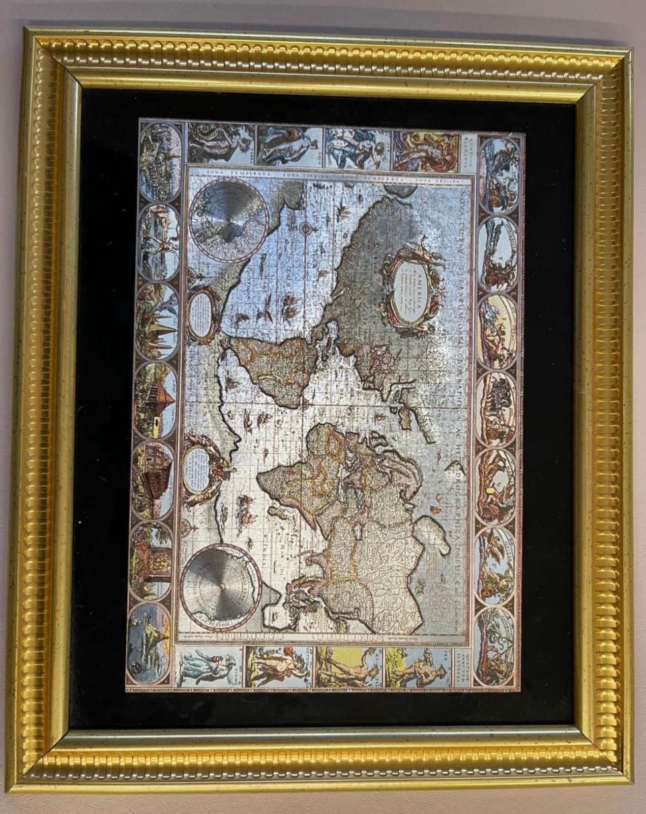Vintage Old World Map Manifestation Optical Illusionary Wall Art 8x10 Gold