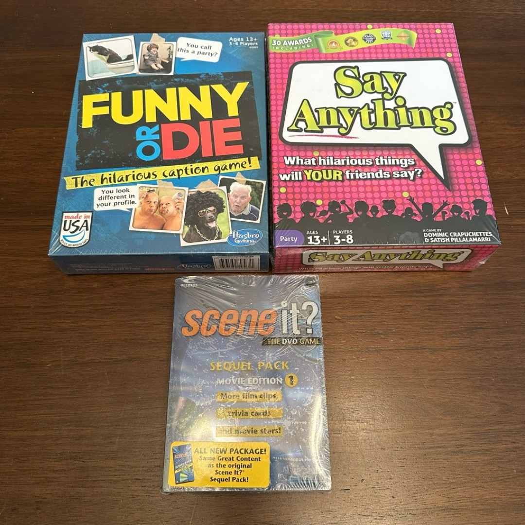 Hasbro Lot Of 3 Family Games Funny Or Die Say Anything & Scene It Movie Pack New