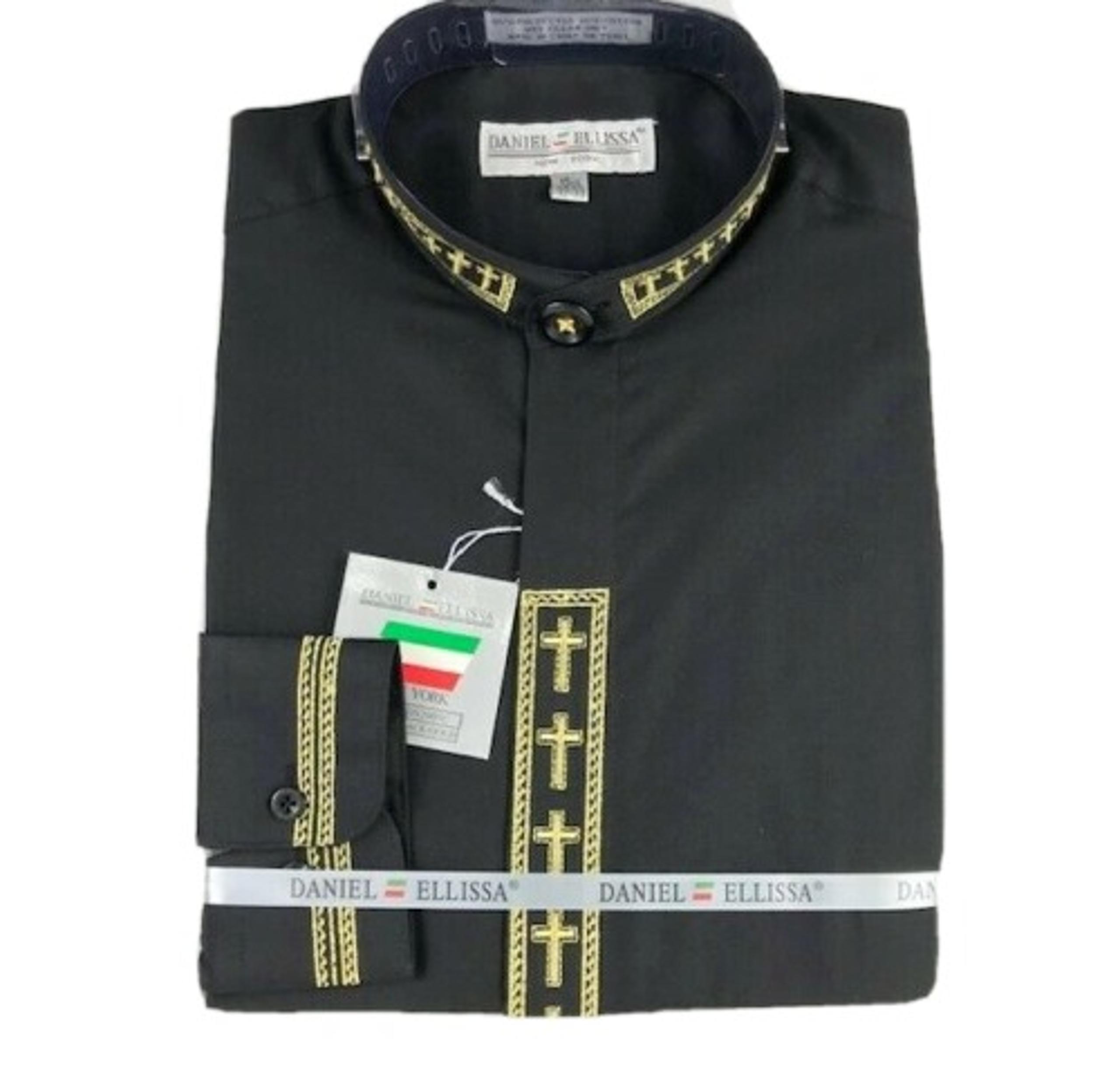 Daniel Ellissa Men's Clergy Shirt Black with Gold Crosses Size 17.5 34/35