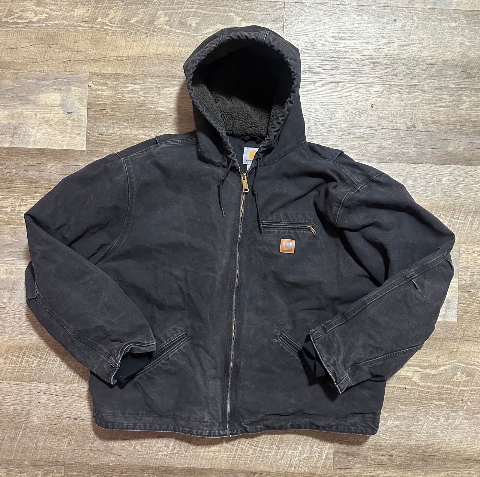 Carhartt Black Canvas Sherpa Lined Hooded Jacket J141 BLK 2XL Regular