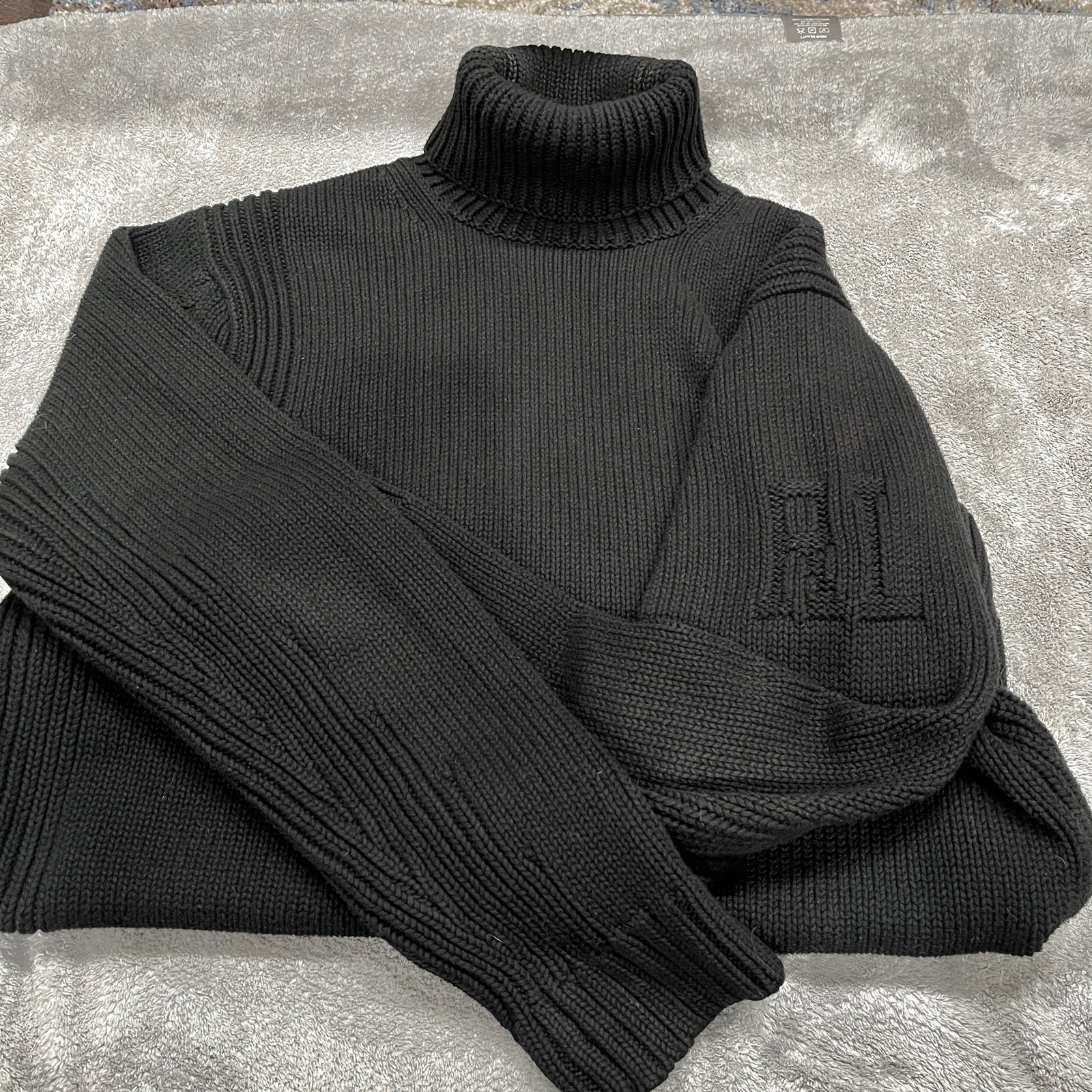 Vintage Polo jeans co Ralph Lauren black turtleneck knit sweater embossed logo
