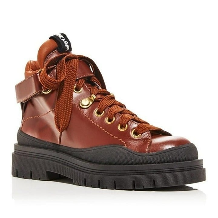 See by Chloé Women's CA/LA Jolya Lace Up Hiker Boots Size 38 EU (MSRP 595)