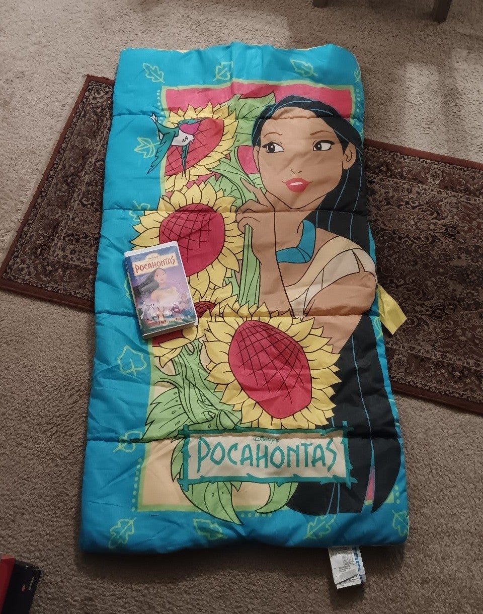 Vinatge 90s Kids Disney Pocahontas Sleepingbag & VHS