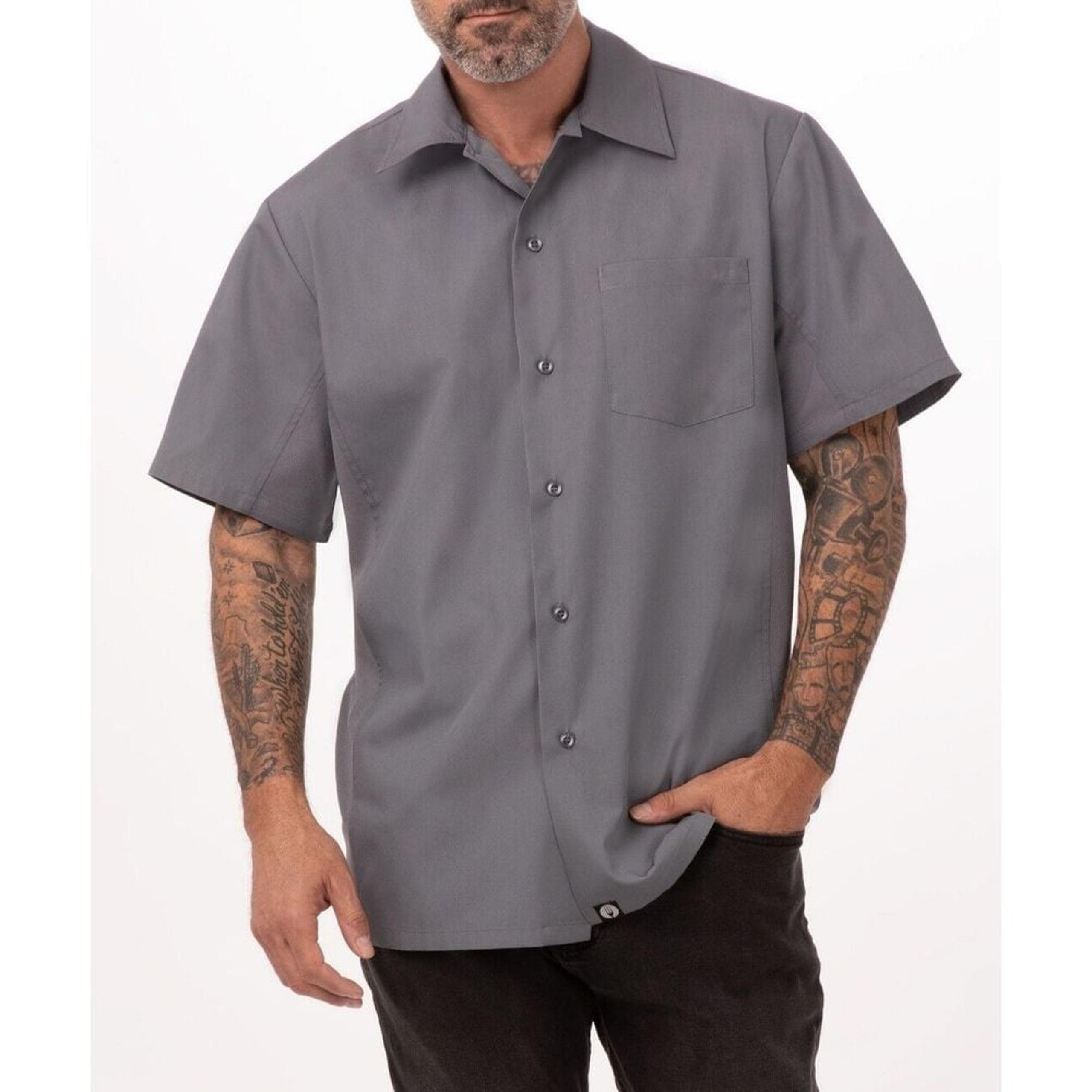 Chef Works Universal Shirt Mens M NWT Short Sleeve Pocket Button-up Gray CSMV