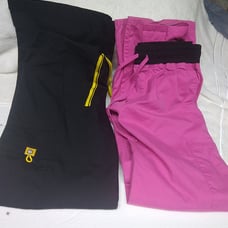 2 Scrub Bottoms / Pants women Small w leg pockets, Spread Good Cheer, Scrubstar.