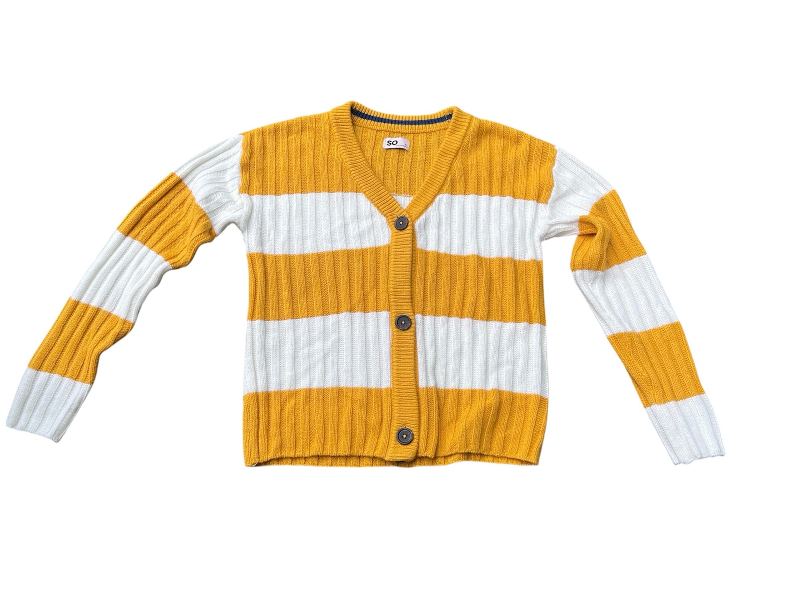 Khol’s SO Brand Yellow And White Striped Knit Cardigan Sweater Size XL