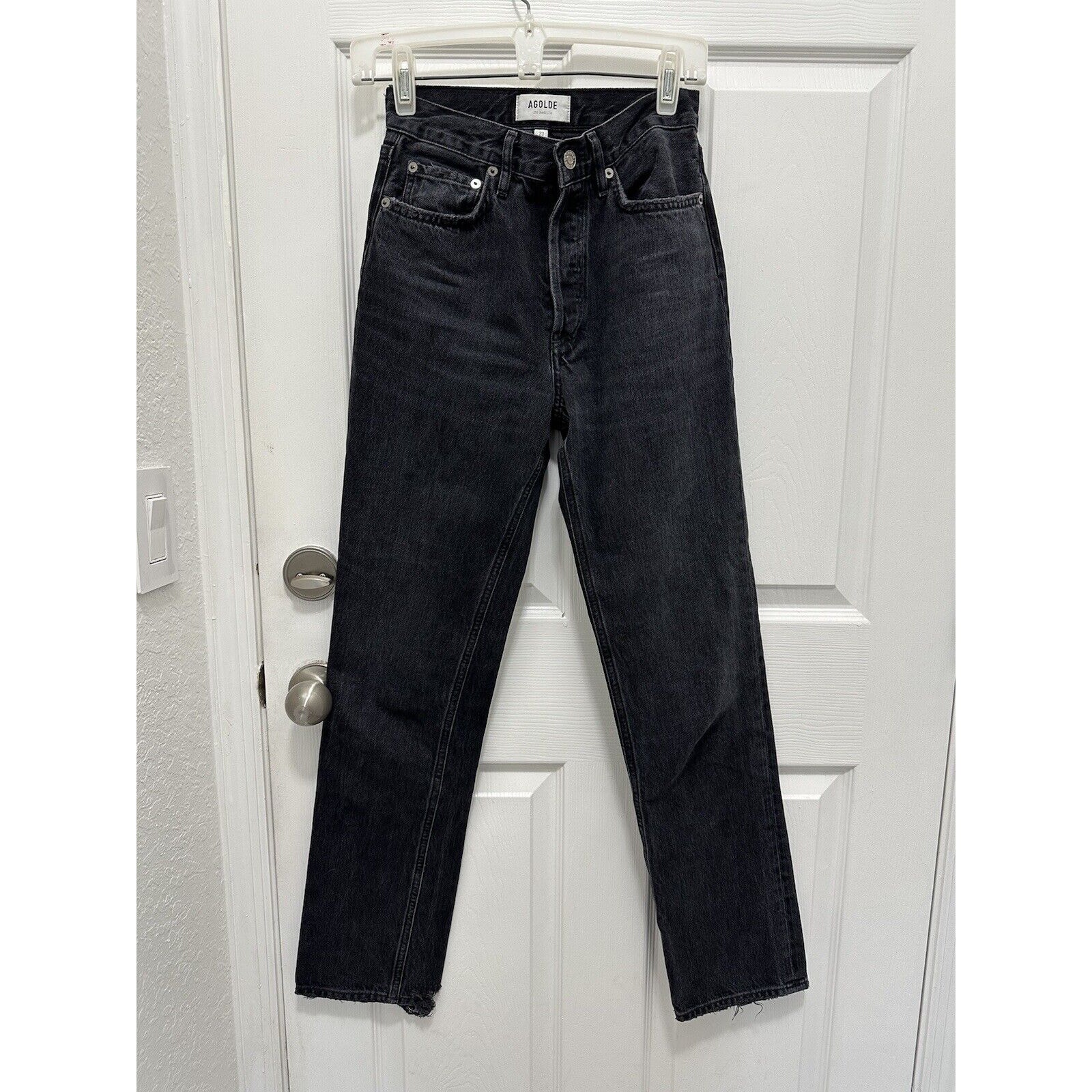 Agolde Womens Straight Leg High Rise Lana Black Jeans Size 23 Button Fly Organic