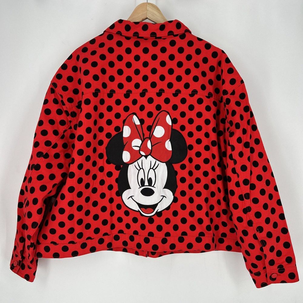 Disney Parks Jacket Red Black Minnie Mouse Polka Dot Jean Denim Sz S NWT