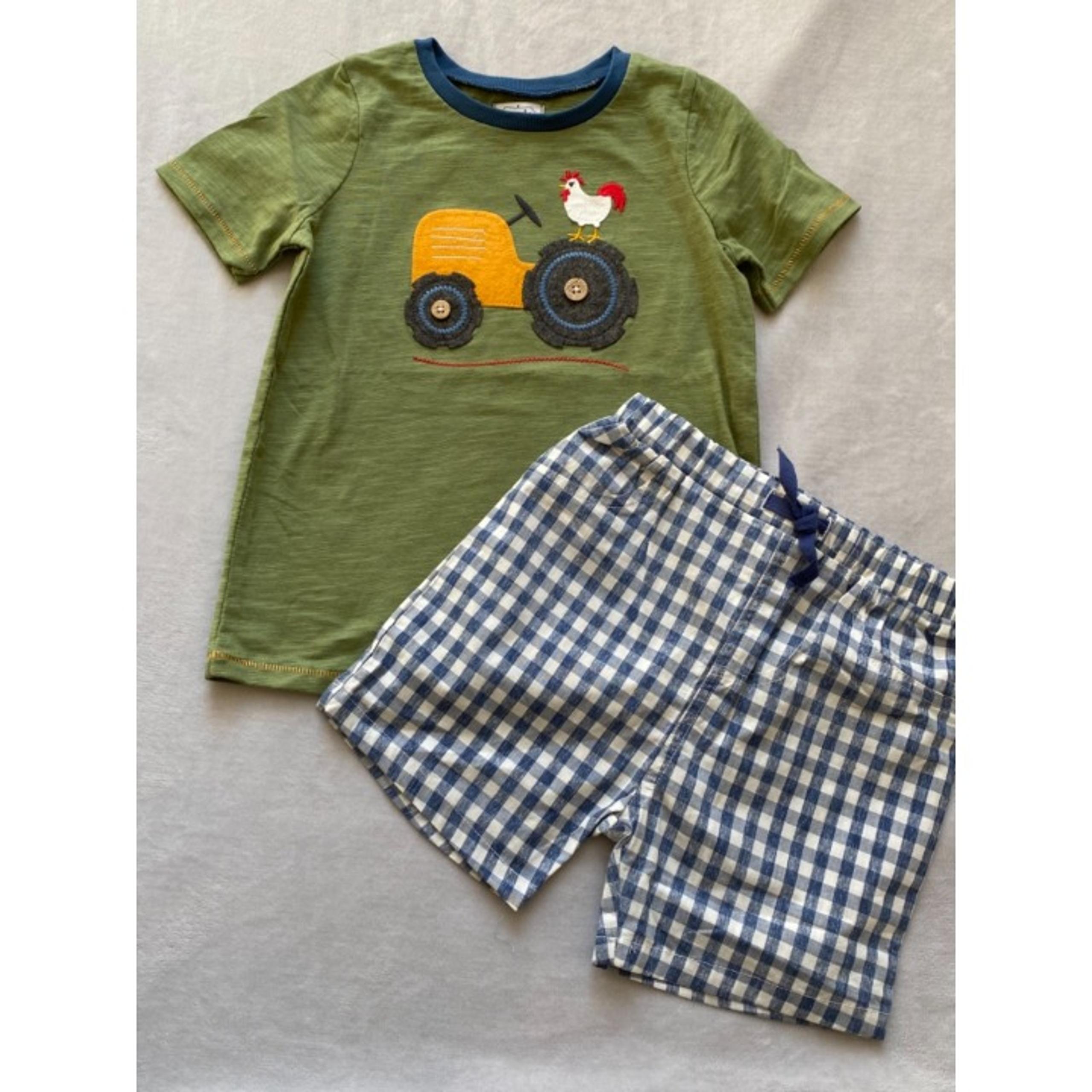 Mud Pie tractor shirt gingham shorts SET NWT 4T/5T