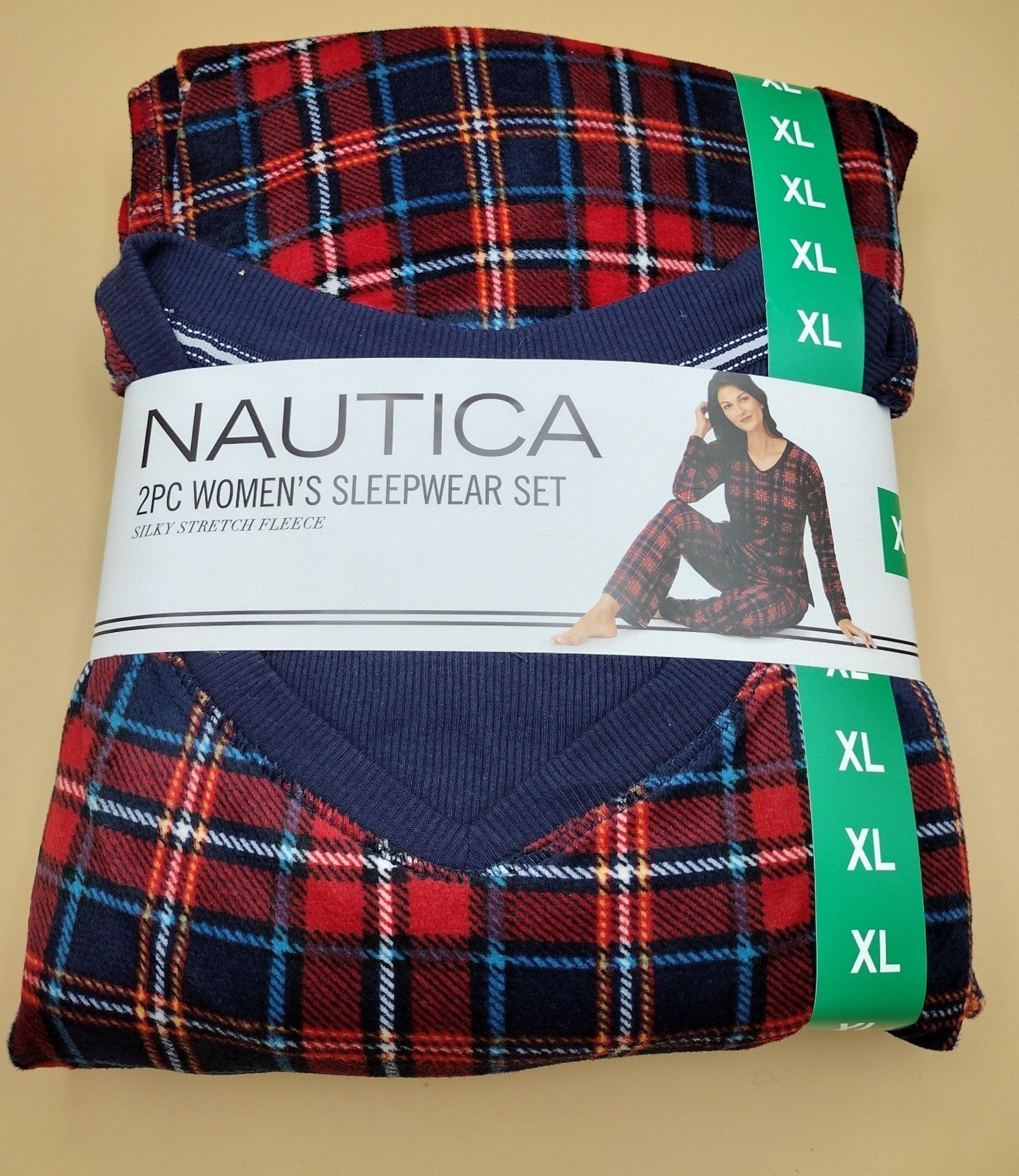 Women's Nautica cozy soft fleece pajama sleepwear set red plaid XL