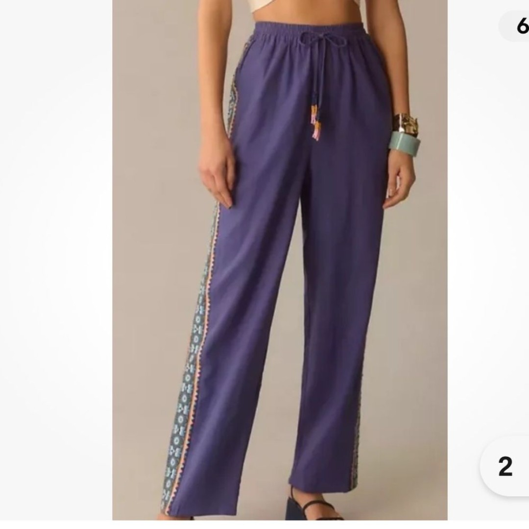 Farm Rio x Anthropologie Embroidered-Band Straight Leg Med Blue High Rise