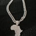 SLIVER AFRICAN SHAPED BLING HIP HOP NECKLACE.