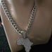 SLIVER AFRICAN SHAPED BLING HIP HOP NECKLACE.