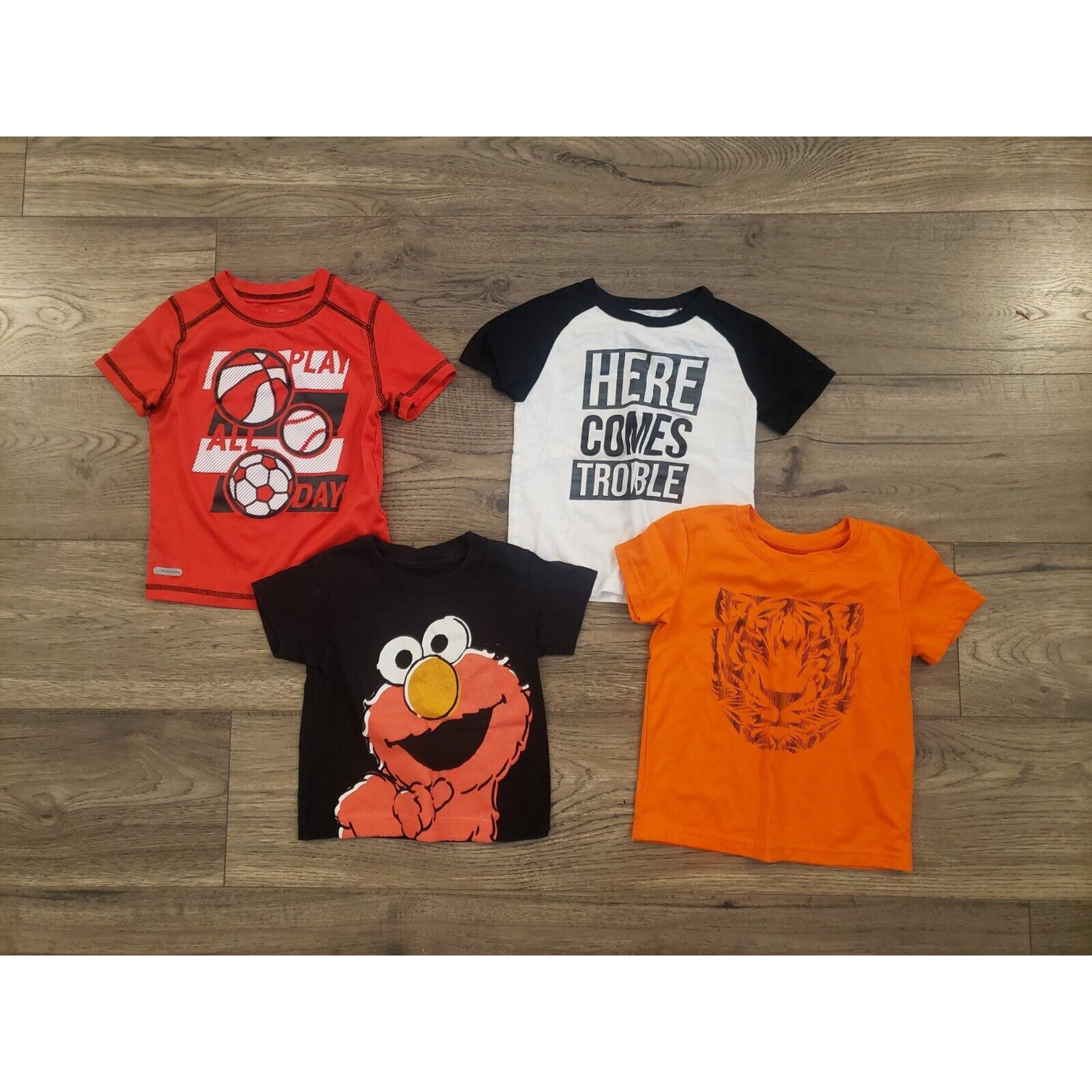 Short Sleeve T-Shirts 2T Boys Toddler Lot of 4 Neon Orange Elmo Athletic Tops