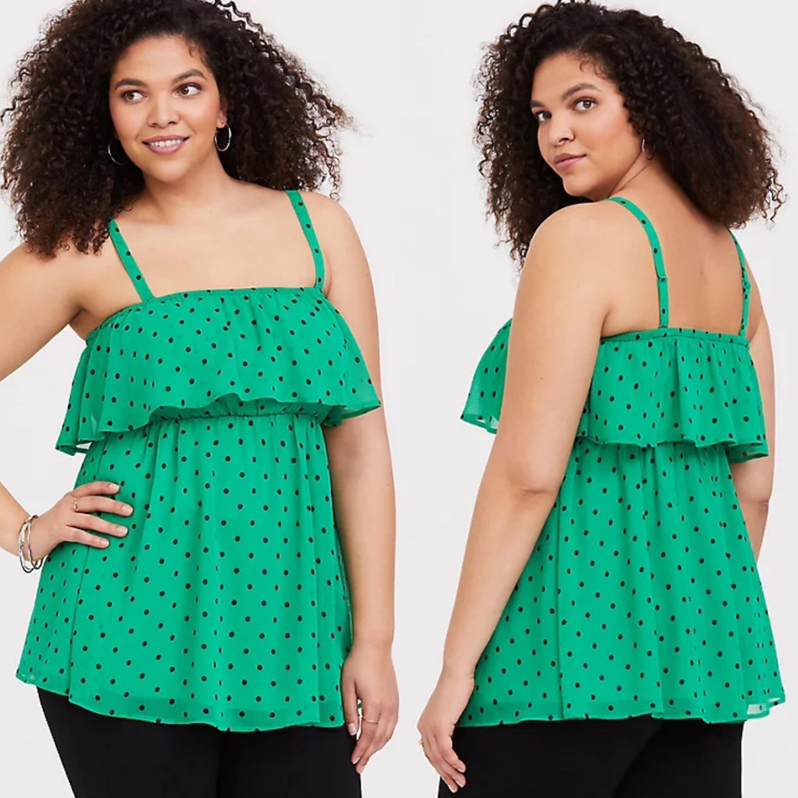 Torrid Green Dot Chiffon Babydoll Tank