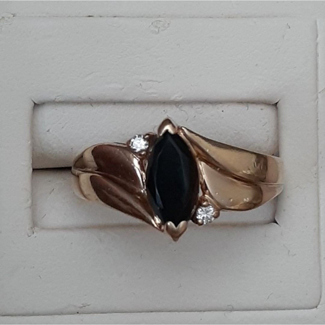 10k solid yellow gold black onyx diamond ring size 8 vintage ring