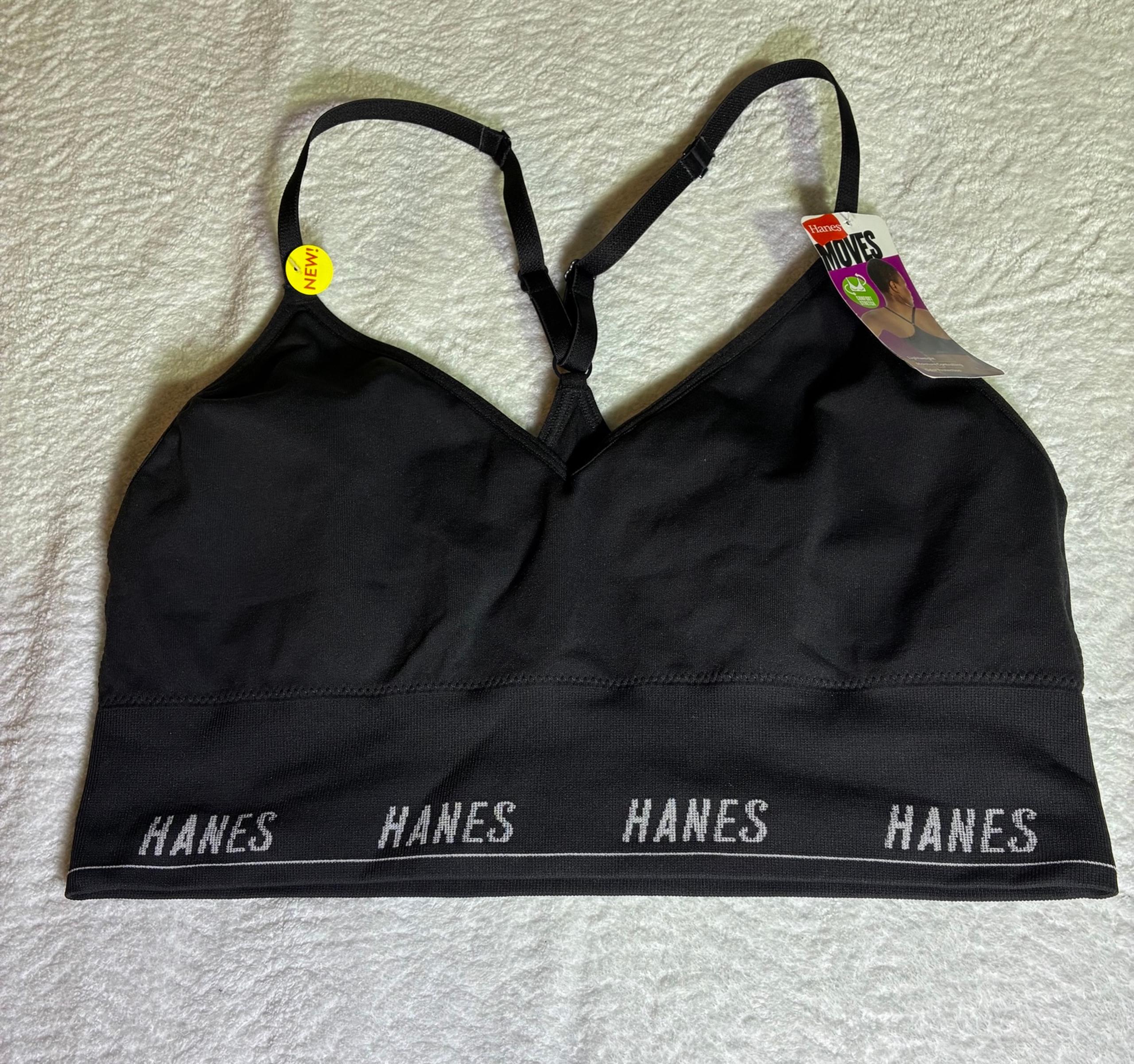 Hanes Women’s Lightweight Unpadded Large Black Sports Bra