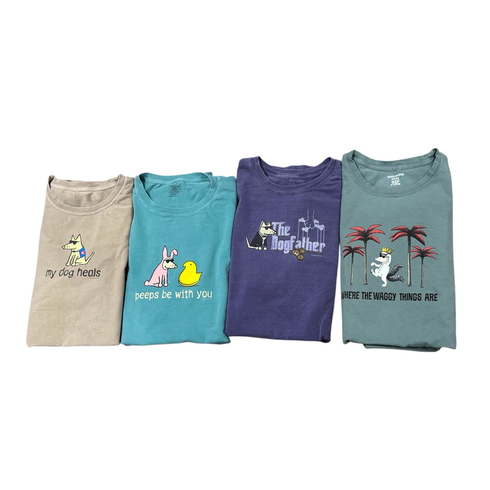 Lot of 4 Teddy The Dog T-Shirts Women’s Sz XXXL Peeps Dogfather Cute Funny VGC
