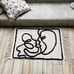 Small Rug Abstract Face Drawing, Boho Matt, Beige and Black Rug, Cotton