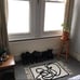 Small Rug Abstract Face Drawing, Boho Matt, Beige and Black Rug, Cotton