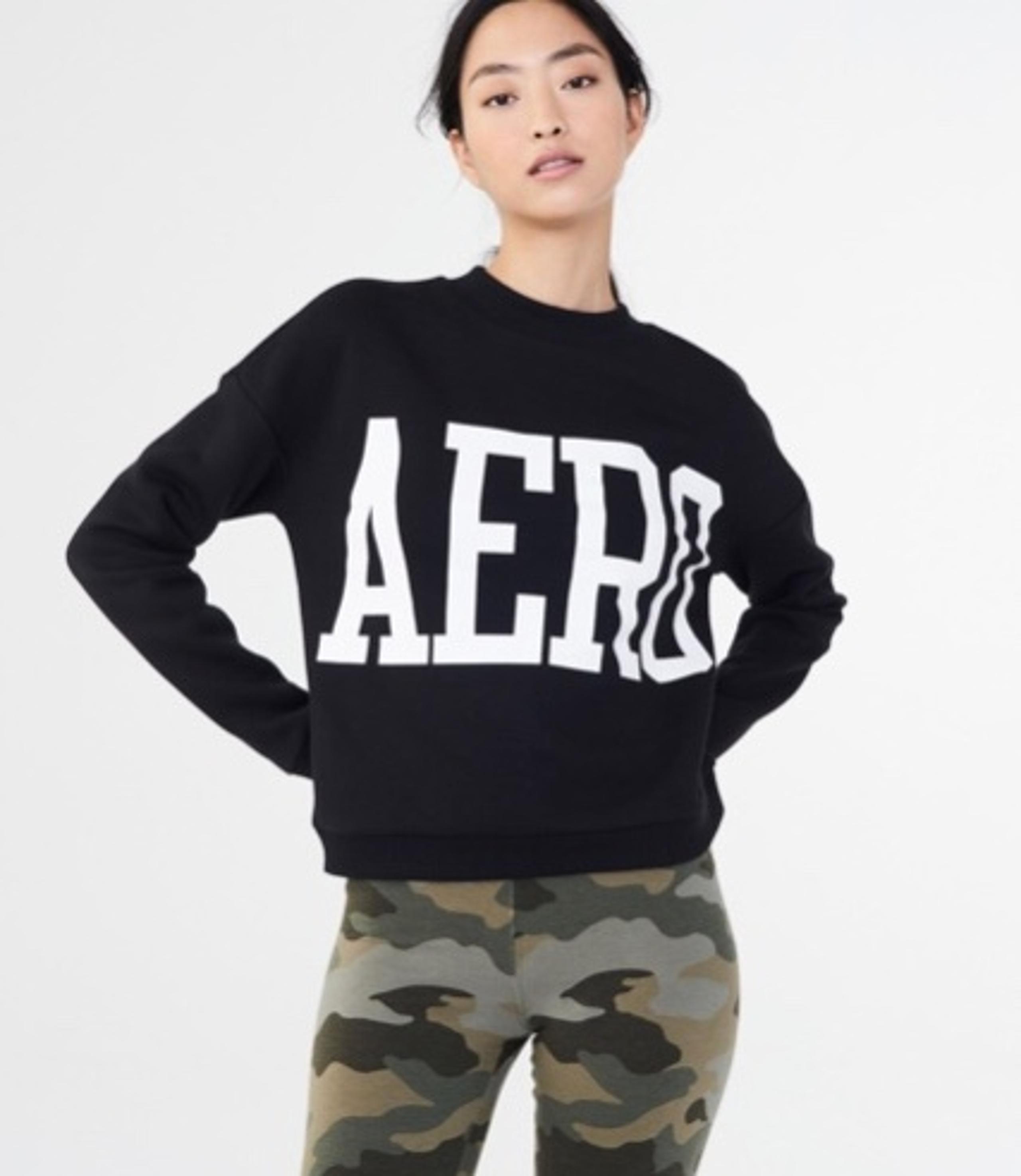 AEROPOSTAL Women Black Block Logo Crew Sweatshirt | XL