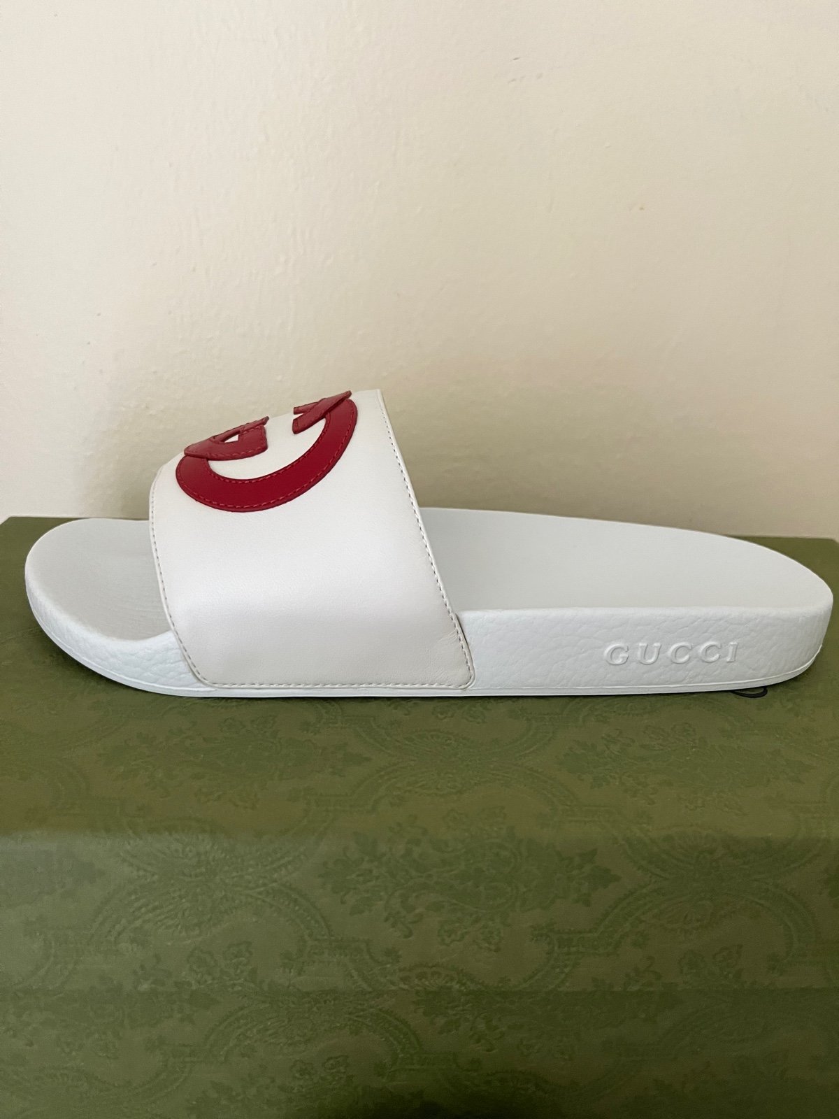 NIB Gucci Interlocking G Leather Slide White Sz 6 US Men 6.5 430