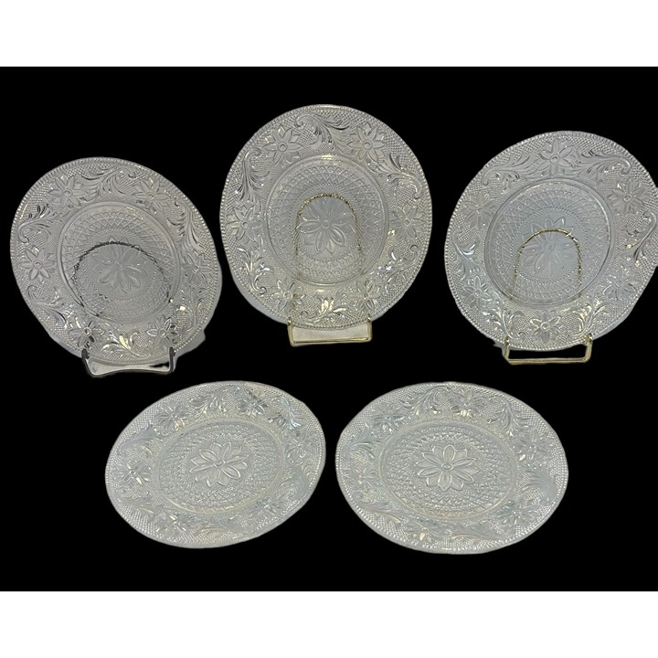 Set of 5 Tiara Crystal Indiana Sandwich Glass Clear Luncheon Plates 8