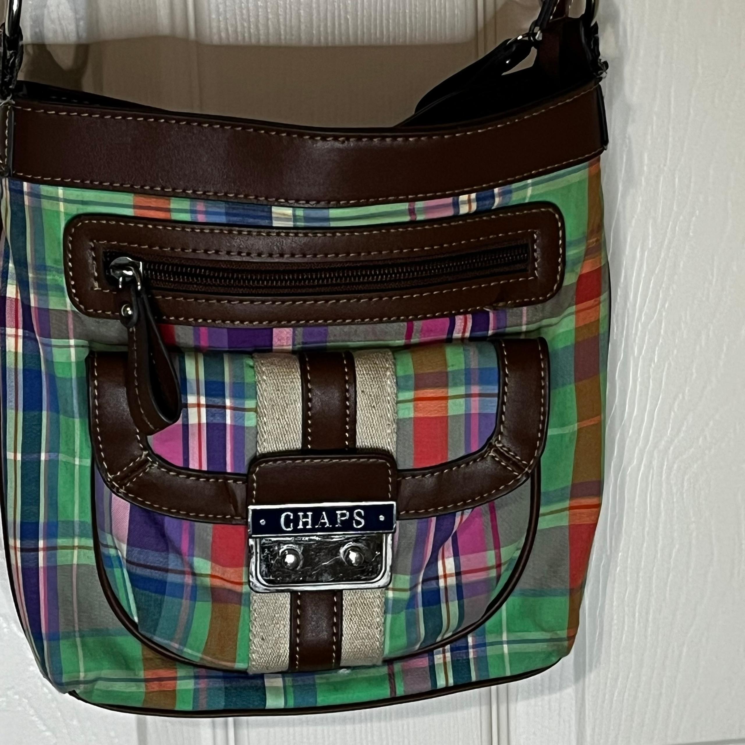 Chaps multicolored plaid crossbody purse with multiple pockets