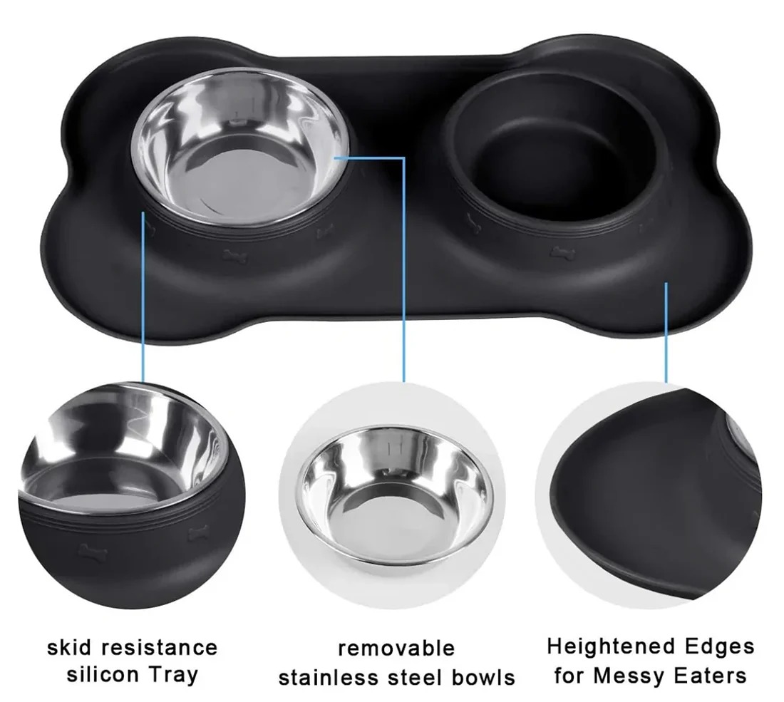 POOCH-LABS Black Silicone Placed Dog Bowls
