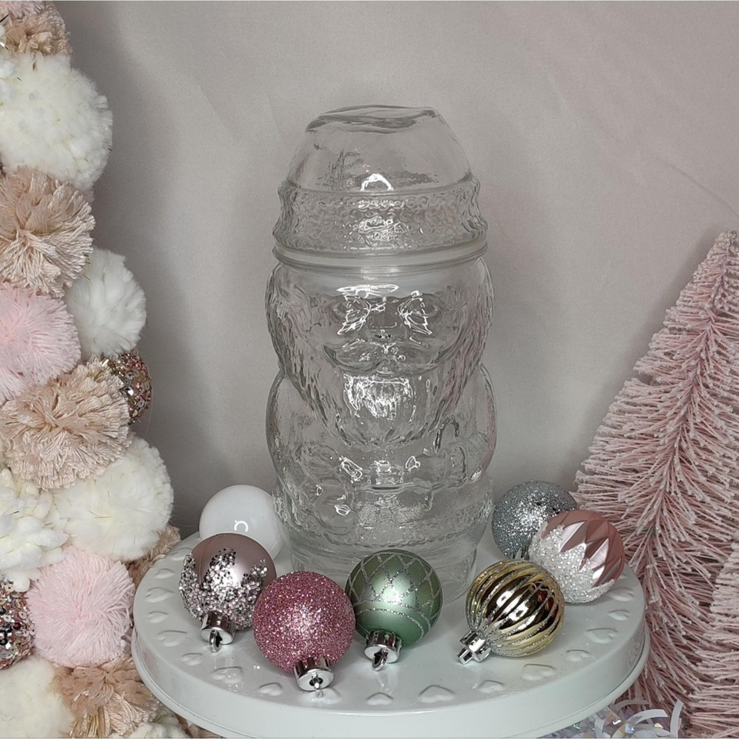 Vintage Libbey Clear Glass Santa Claus Figural Shaped Small Cookie Jar Canister