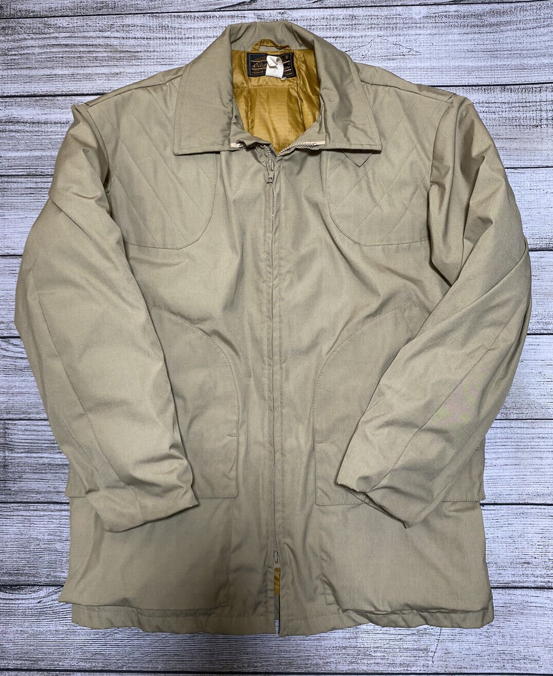 RARE Vintage Eddie Bauer Hunting Goose Down Nylon Puffer Tan Jacket Shooting