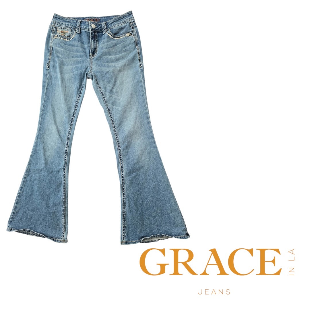 Southwestern Inspired Flared Bell Wide Bottom Jeans from Grace in LA Size 28