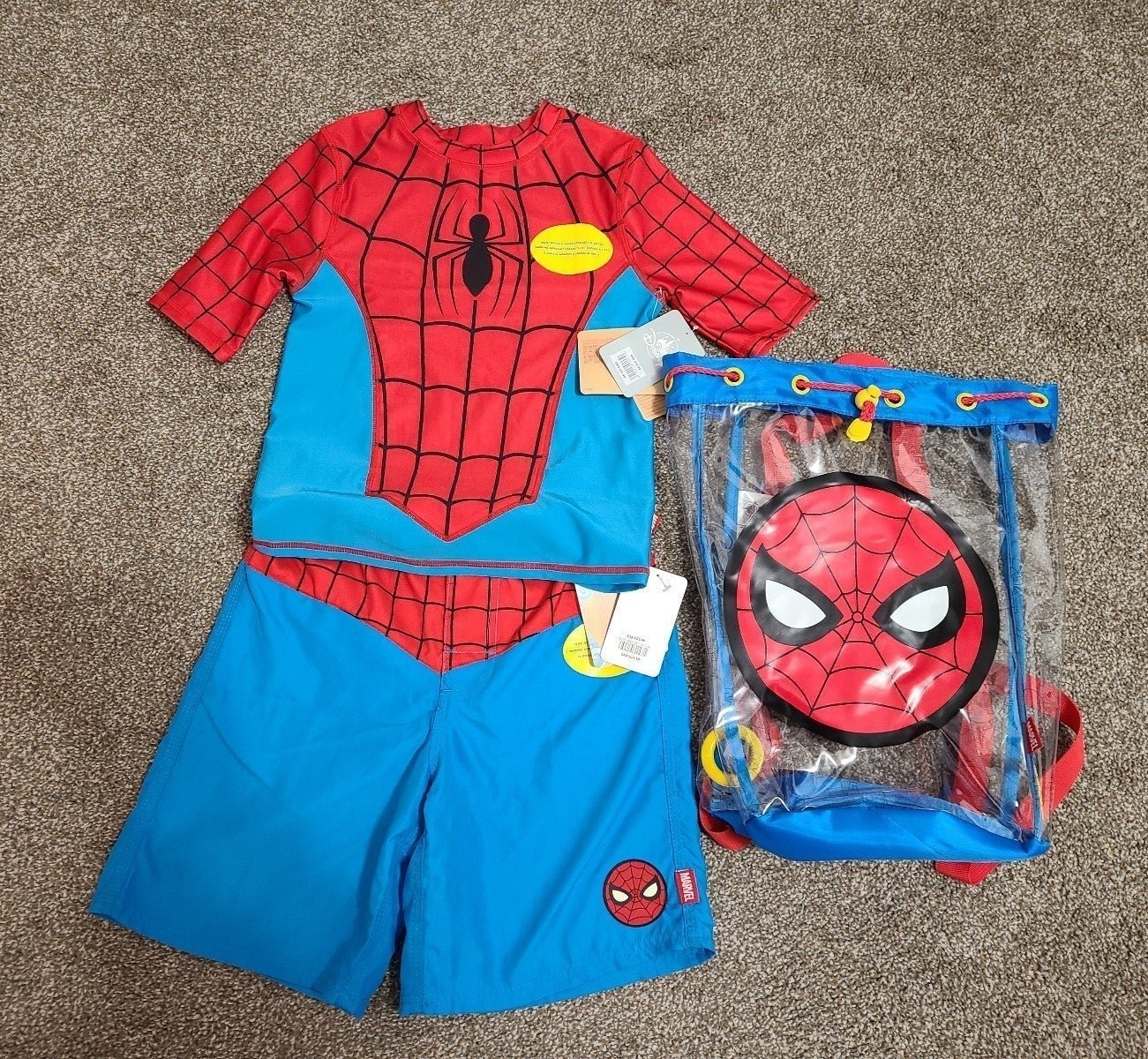 Disney Store Boys Spiderman Swim Set Size 7/8 with Swim Bag
