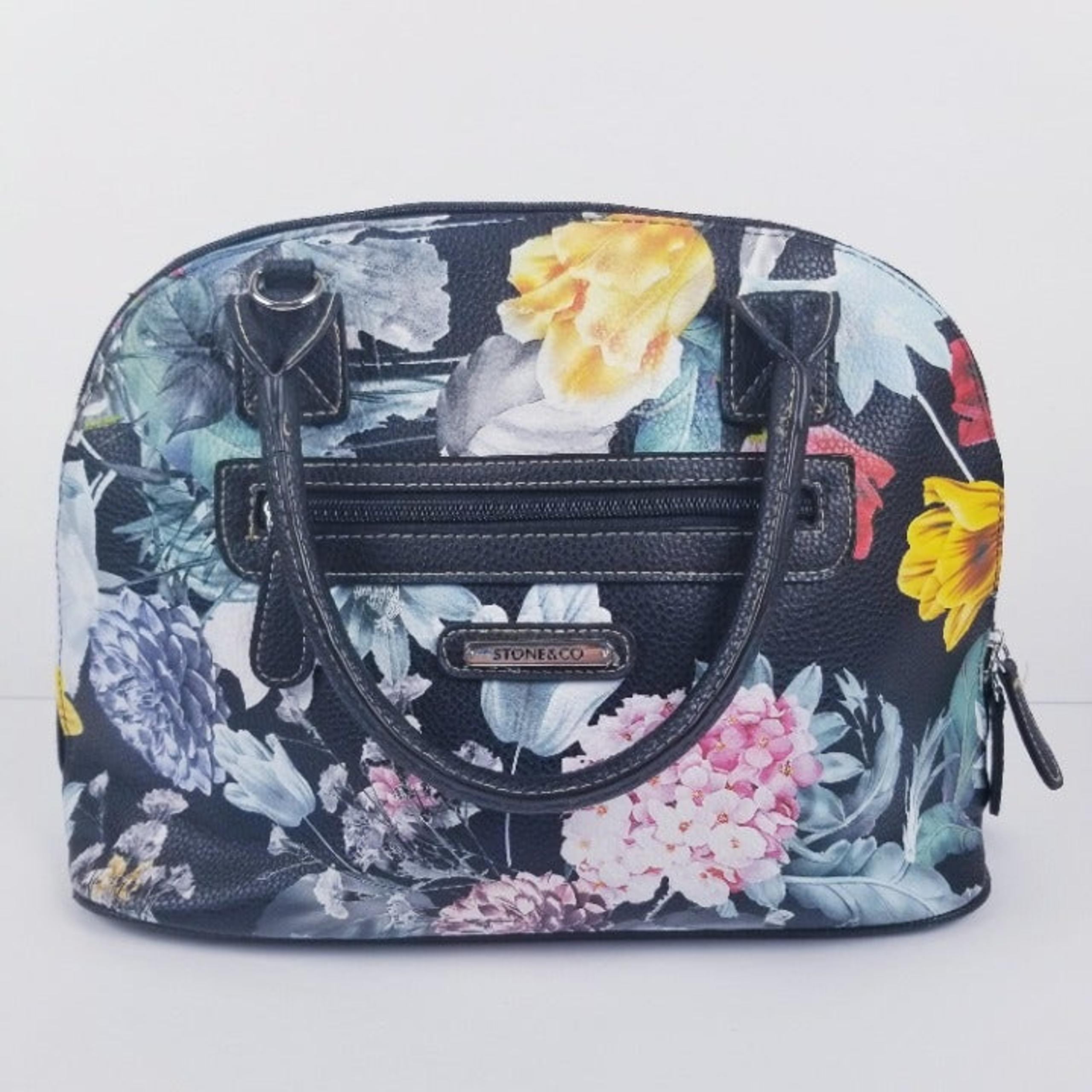 STONE MOUNTAIN BLACK FLORAL LARGE DOME SATCHEL BAG