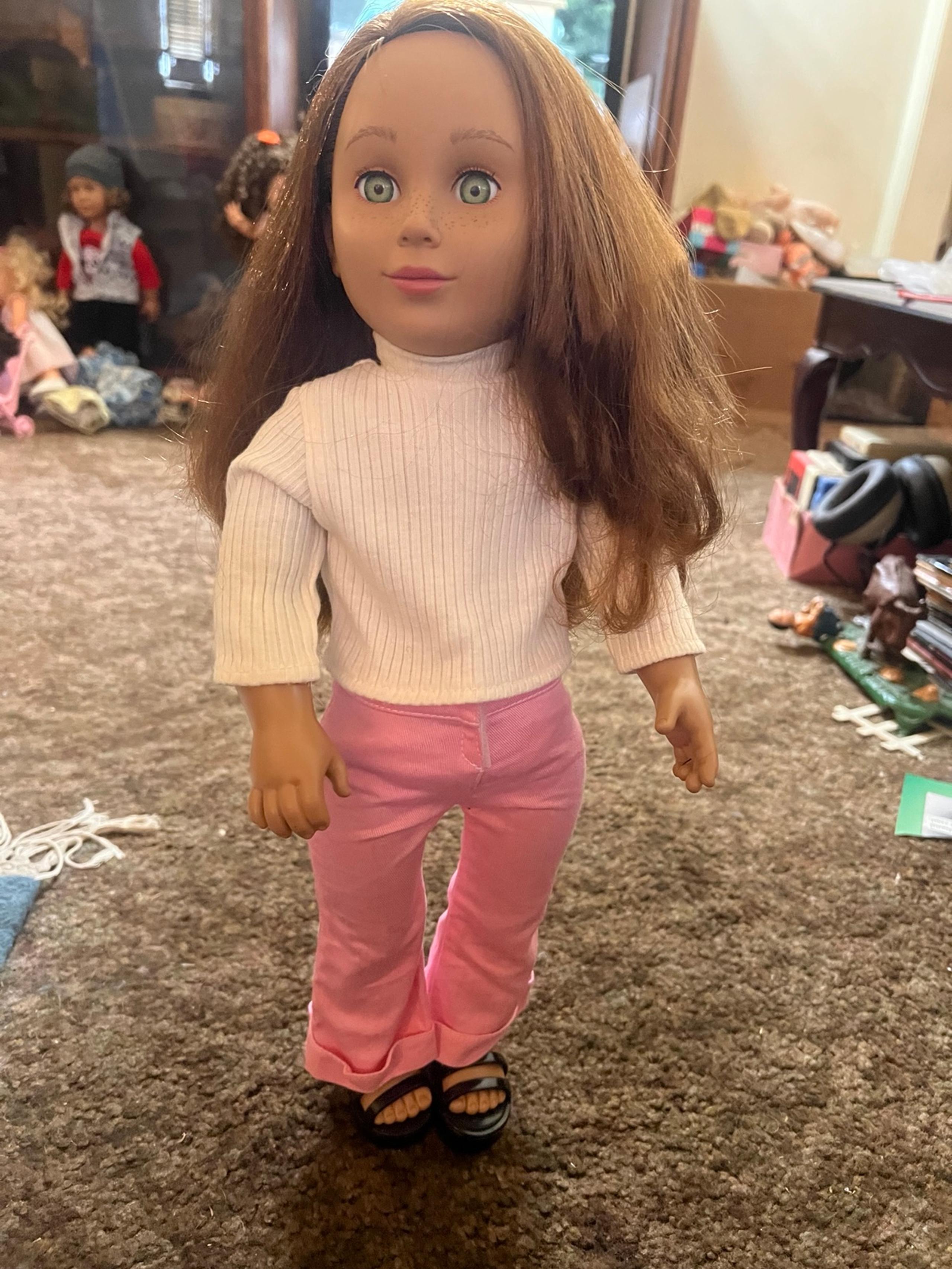 Tolly Tots Doll 18” Cloth & Vinyl  Green  Eyes And Freckles