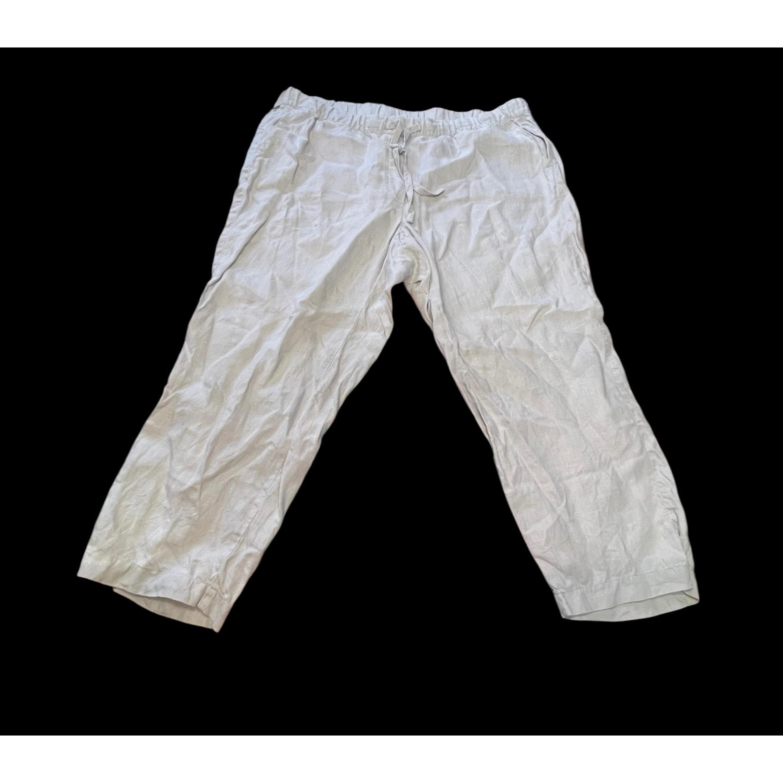 Pure J. Jill Beige Linen Elastic Waist Cropped Pants Stretch Size XL Lagenlook