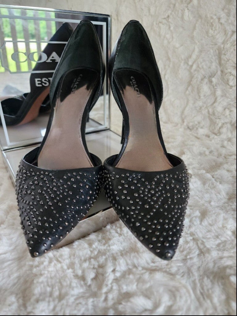 Coach Holmes Studded Leather High Heels Black Sz 8