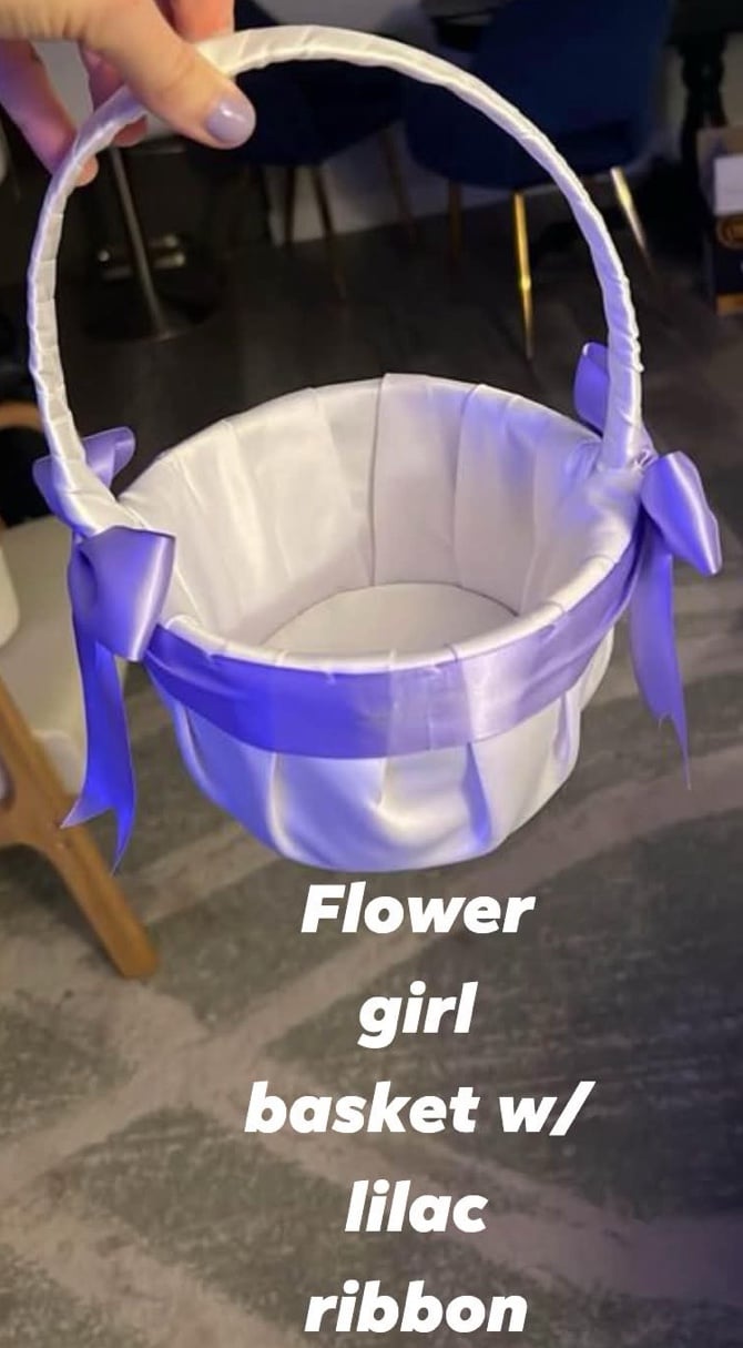 Flower Girl Basket with Lilac Ribbon