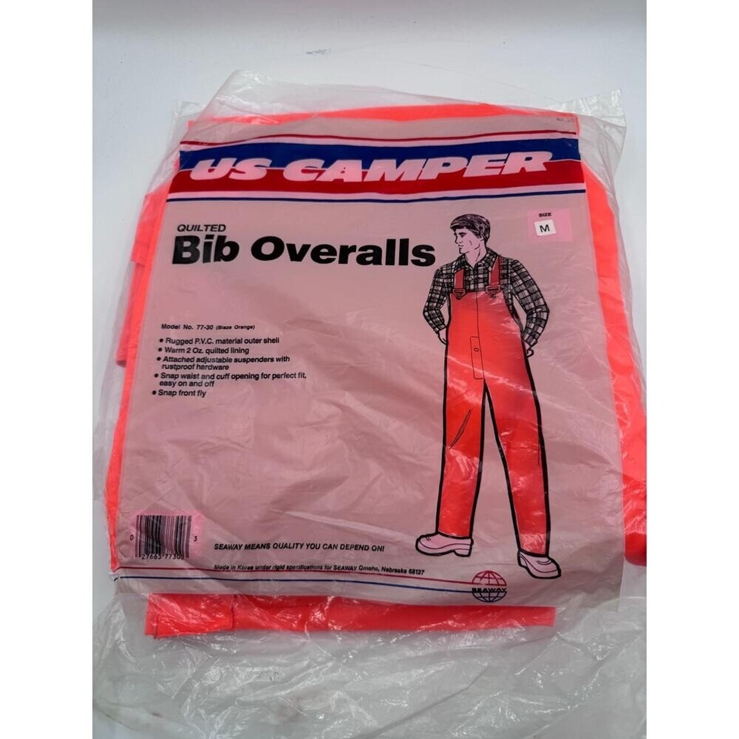 Vintage US Camper Blaze Orange Quilted Bib Overalls Size M PVC Shell NOS Hunting