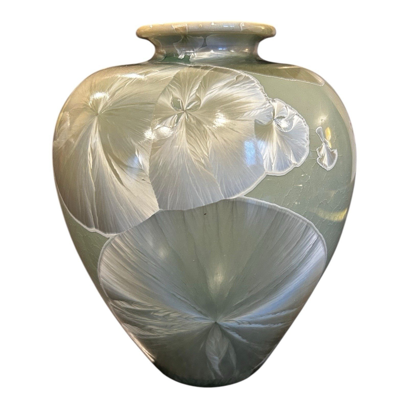 Louise Reding Studio Art Pottery Crystalline Celadon Green Vase Signed