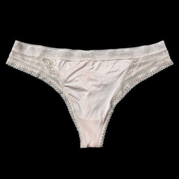 Victorias Secret Body by Victorias Satiny Lace mesh Thong Panty beige Xl