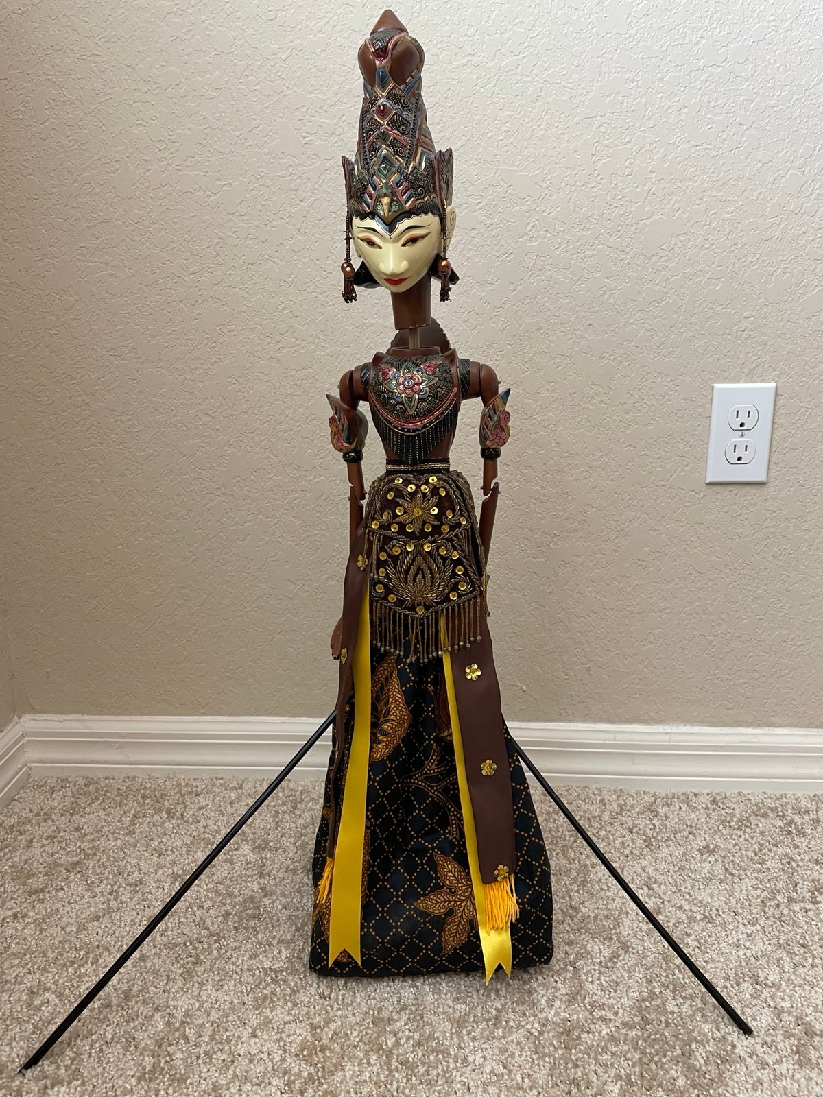 30” Vintage Wooden - Puppet Indonesia Asian Stick Marionette Black